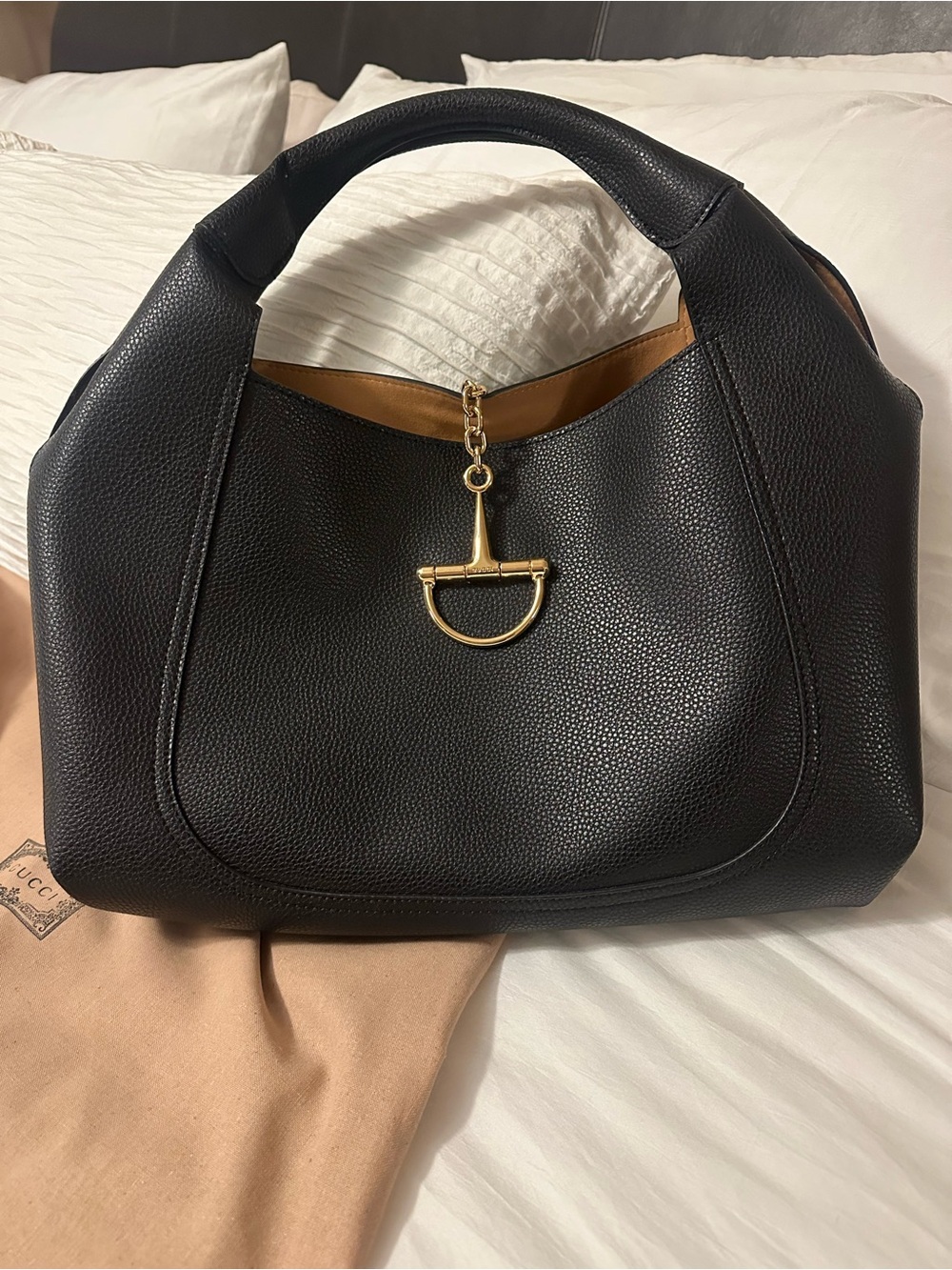 Gucci Black Pebbled Leather Hobo Bag with Gold Hardware